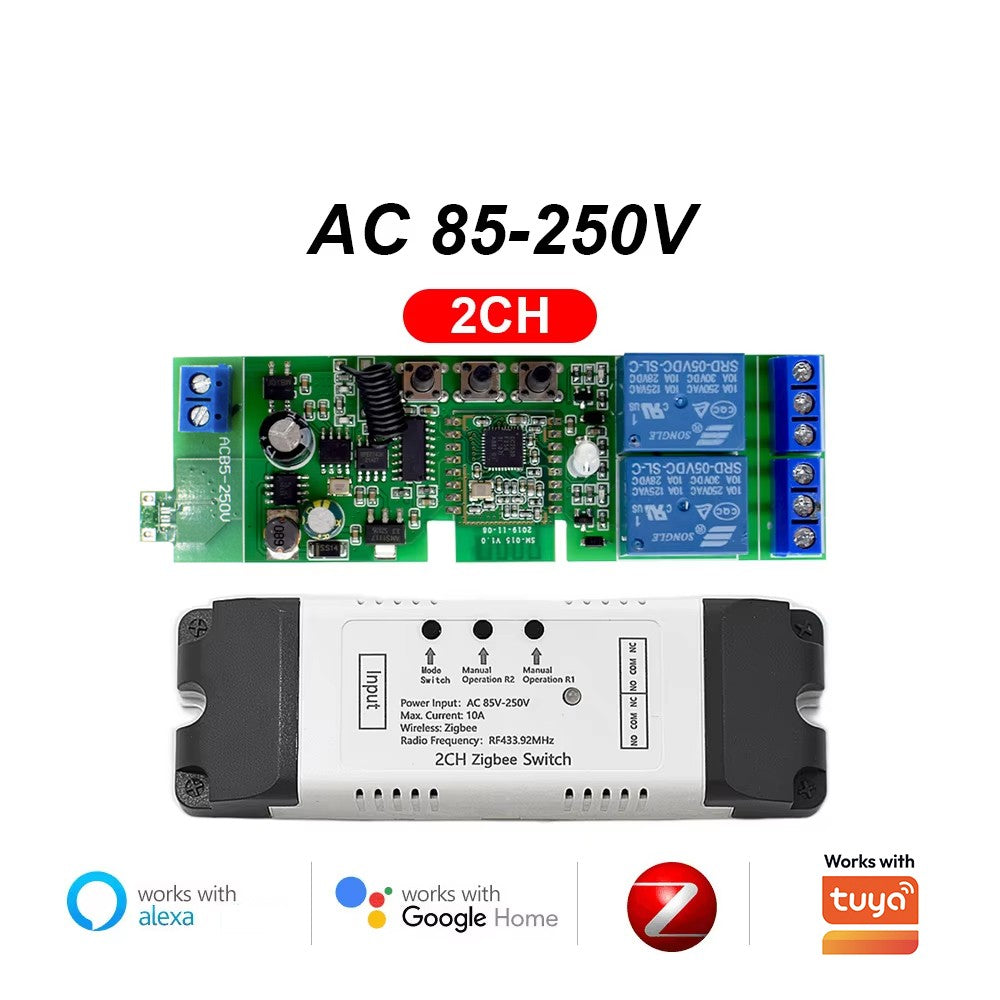 Interruptor Inteligente Zigbee de Contacto Seco, Módulo de Relé de Riel DIN de 1, 2 o 4 Canales, Relé RF de Dos Canales 433, 12V 24V 230V, Compatible con Tuya