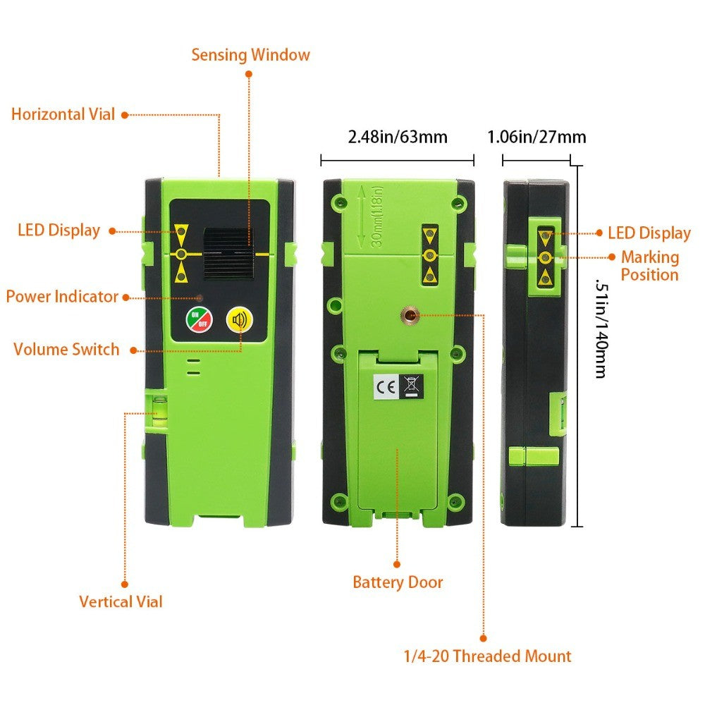 Receptor láser Digital Huepar, Detector de nivel láser de línea cruzada para exteriores, pulsación de Color verde con abrazadera para haces huepar rojos/verdes