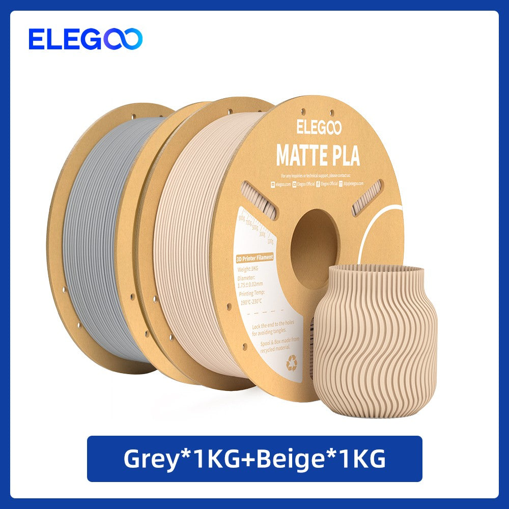 Filamento PLA Mate ELEGOO 1KG, 1.75mm para Impresora 3D FDM, Precisión Dimensional +/- 0.02mm, Bobina de Cartón de 1kg (2.2lbs)