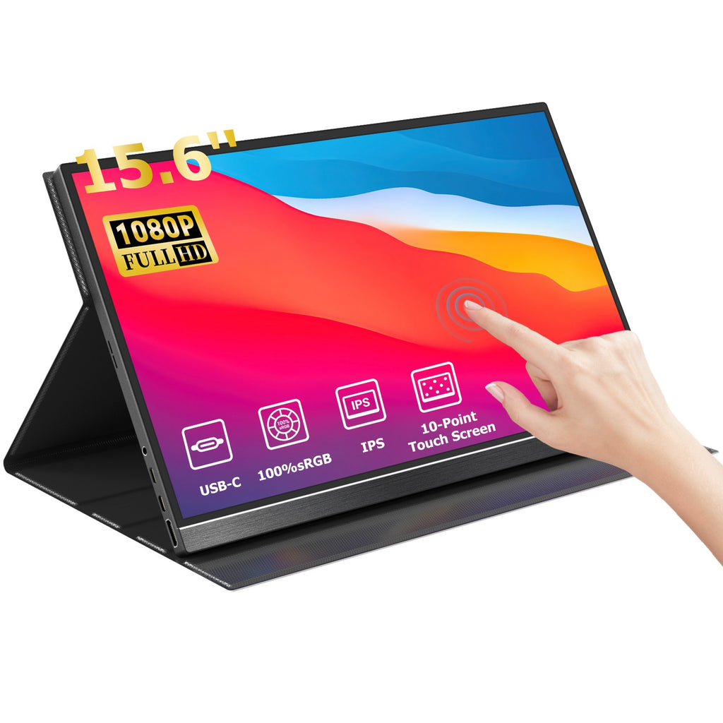 VISUALBEAT Monitor Portátil con Pantalla Táctil de 15.6'', FHD 1080P IPS HDR, con USB-C y HDMI, para Laptop, PC, Mac, Consola, Oficina y Viajes