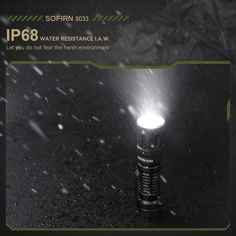Sofirn SC33 5200 lumen Linterna LED XHP70.3 HI Linterna táctica Potente linterna recargable 21700 USB C con interruptor de cola E iluminación externa, potente linterna para caza, uso policial, defensa personal