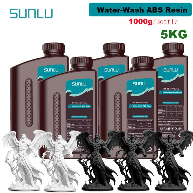 SUNLU 5KG lavado con agua ABS/resina de lavado con agua 395-405nm resina fotopolímero de curado UV resina de curado rápido para impresora 3D LCD DLP SLA
