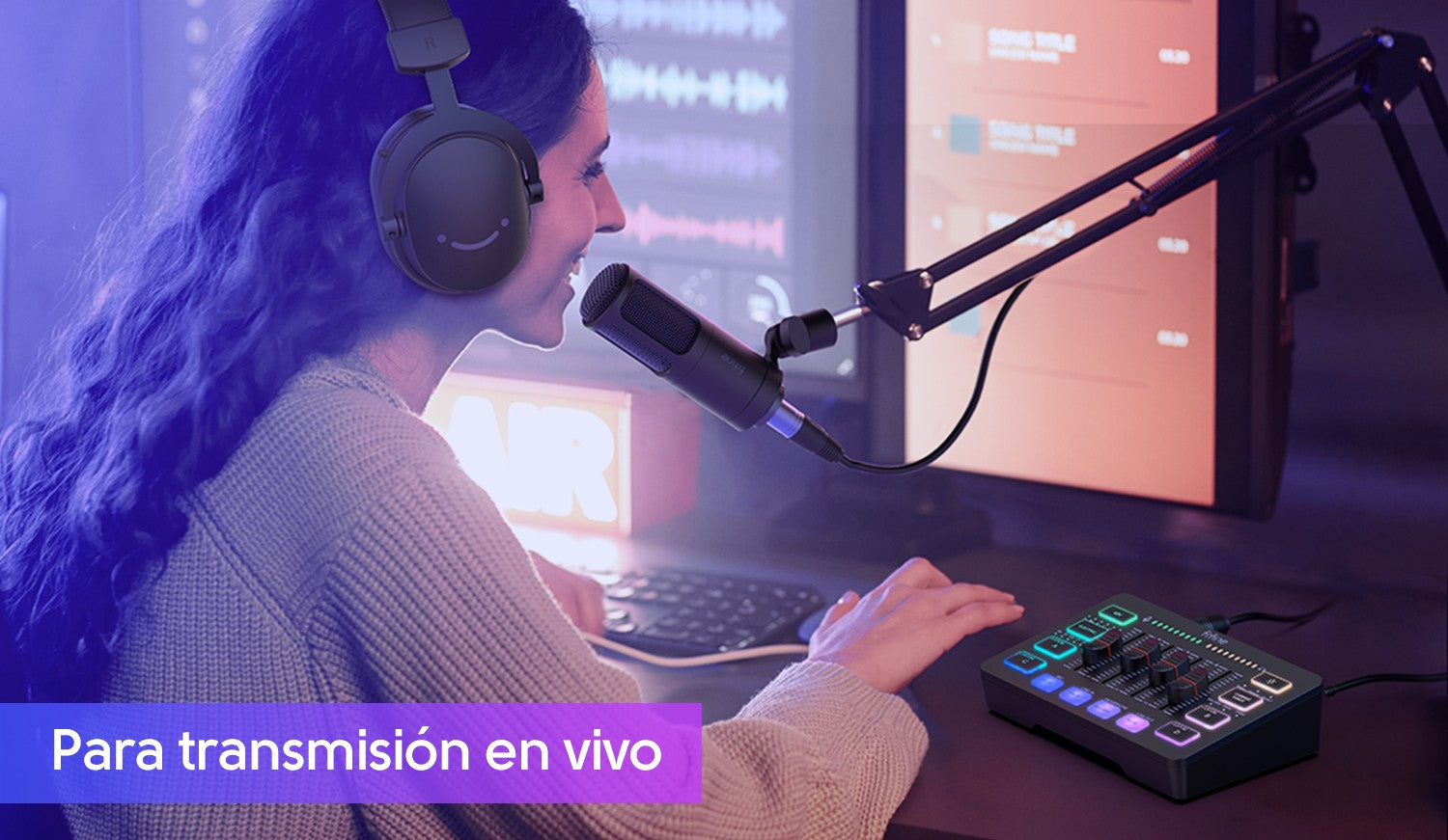 FIFINE mezclador de Audio para juegos, mezclador de transmisión de 4 canales RGB con interfaz de micrófono XLR, para voz de juego, Podcast,AmpliGame SC3