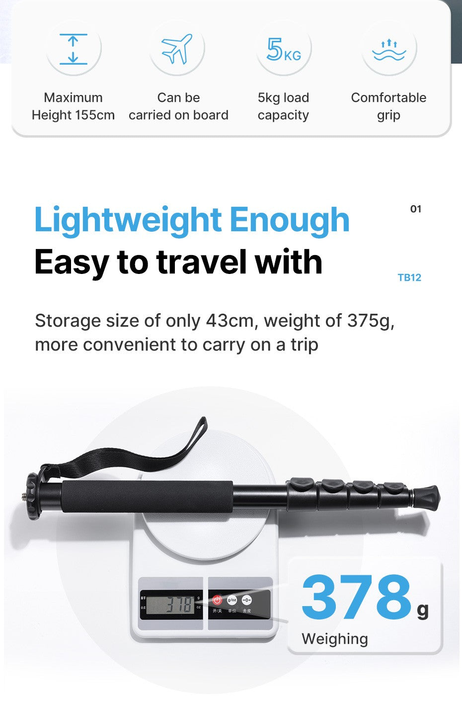 Ulanzi-trípode de aluminio para cámara DSLR, ligero de 1/4 monopié/3/8 pulgadas, palo de Selfie de viaje y senderismo, máx. 155cm, carga de 5KG