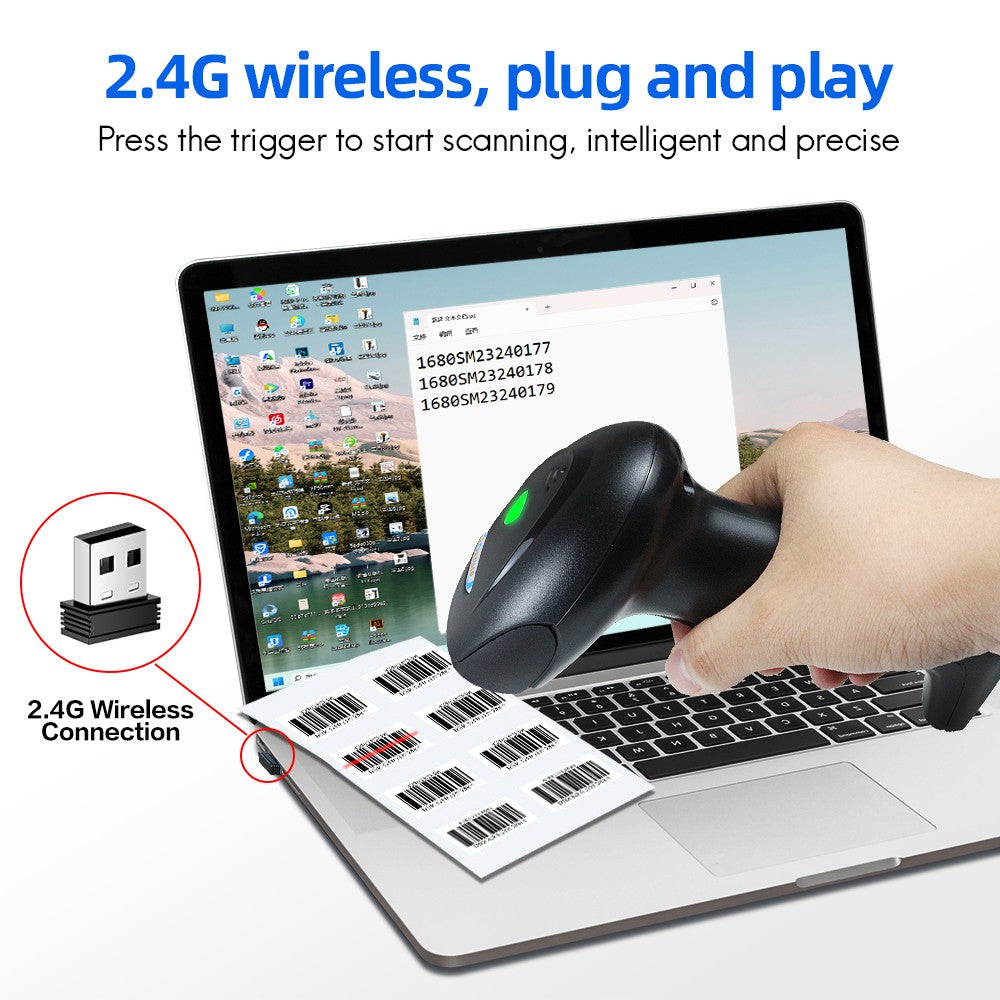 Escáner de código de barras con cable/inalámbrico/Bluetooth, lector de código de barras portátil, matriz de datos 1D/2D, industria de supermercado, nuevo