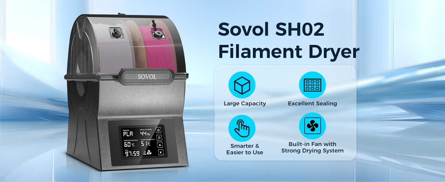 Secador de filamentos Sovol SH02, caja seca, caja de almacenamiento sellada de filamentos, soporte de carrete de impresora 3D con calentador PTC, deshidratador de filamentos