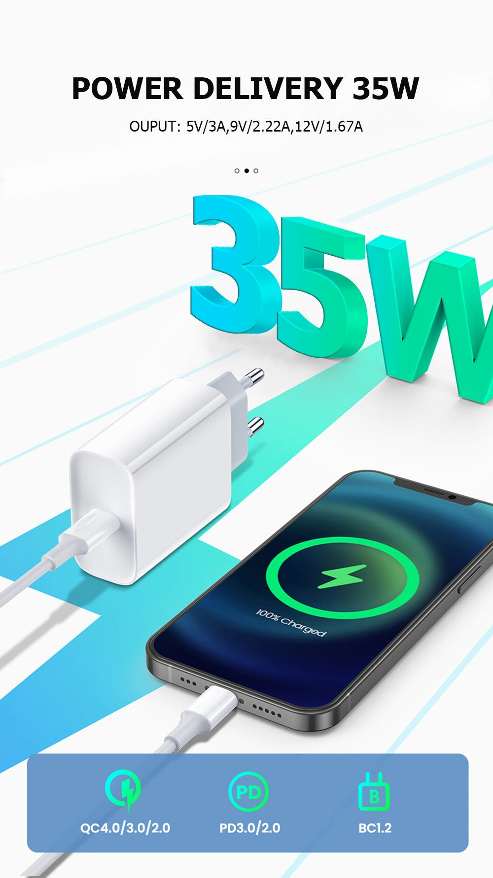 Cargador rápido PD de 35W para iPhone 11, 12, 13, 14, 15 Pro Max, Cable de carga rápida para iPhone 15 Plus, Cable de datos USB tipo C