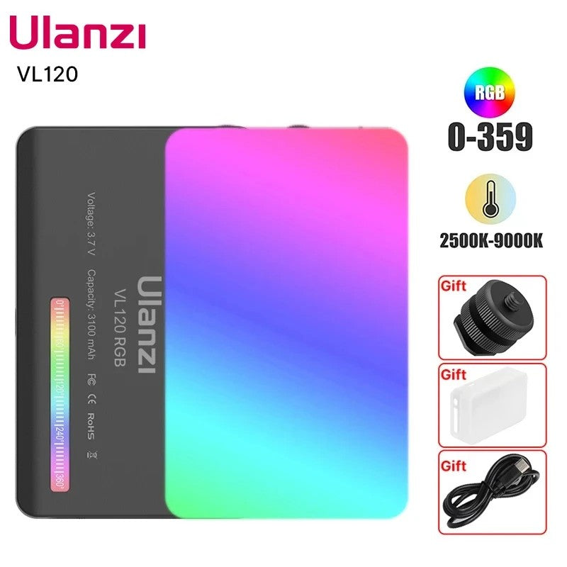 Ulanzi VL120 luz de vídeo blanca RGB a todo Color 2500K-9000K luz LED de fotografía luz de cámara regulable luz de relleno Vlog en vivo