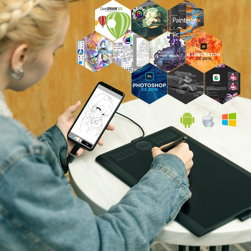 Tableta Gráfica GAOMON M10K PRO de 10x6.25 Pulgadas, Tableta Digital Artística para Principiantes en Dibujo, Función de Inclinación y Radial, 10 Teclas de Acceso Directo