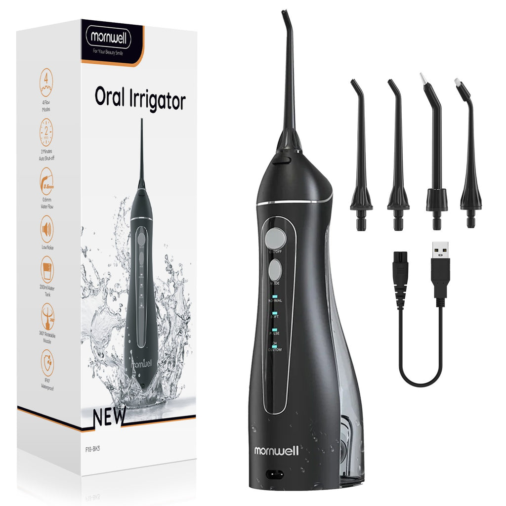 Hilo de agua portátil F18, 4 modos, recargable por USB, 4 boquillas, chorro de agua Oral, tanque de agua de 200ml, resistente al agua