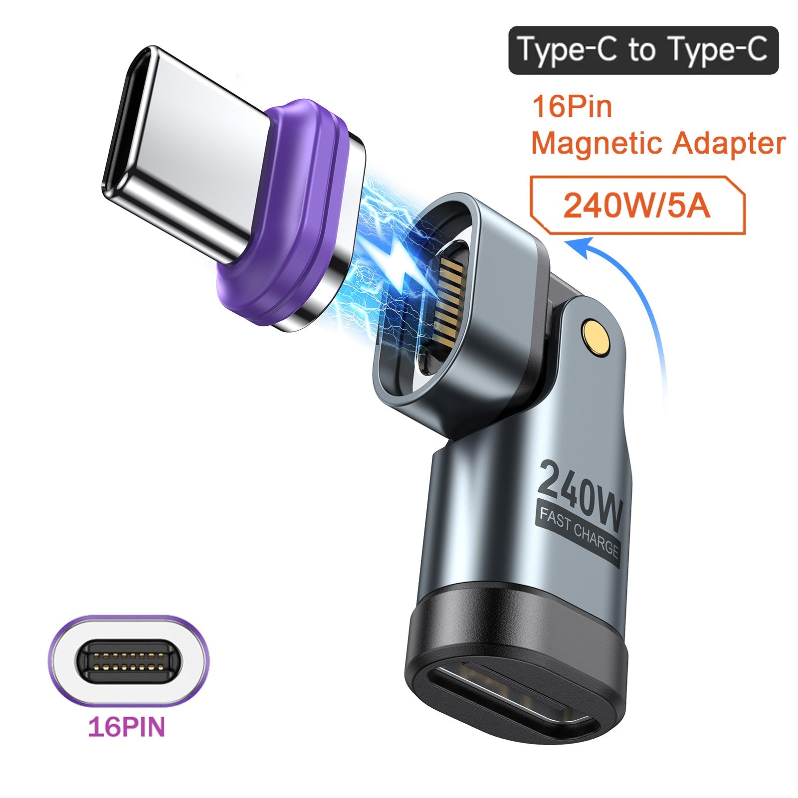 AUFU 16Pin USB C a tipo C adaptador magnético OTG PD 240W carga rápida datos USB C convertidor hembra para Macbook pro Samsung Xiaomi