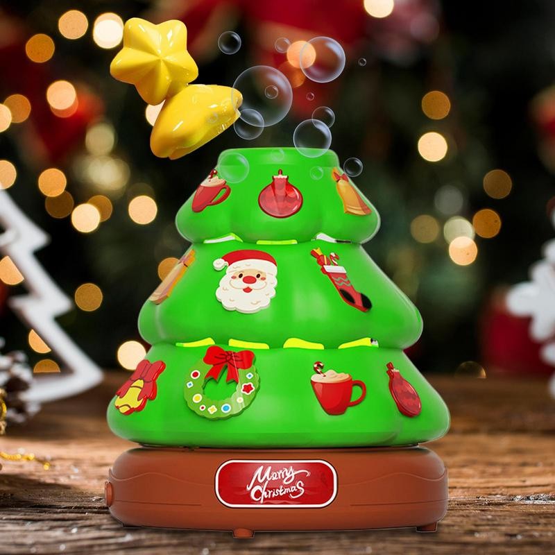 Caja de música para árbol de Navidad, máquina de burbujas de juguete con luces, música navideña, decoración para niños