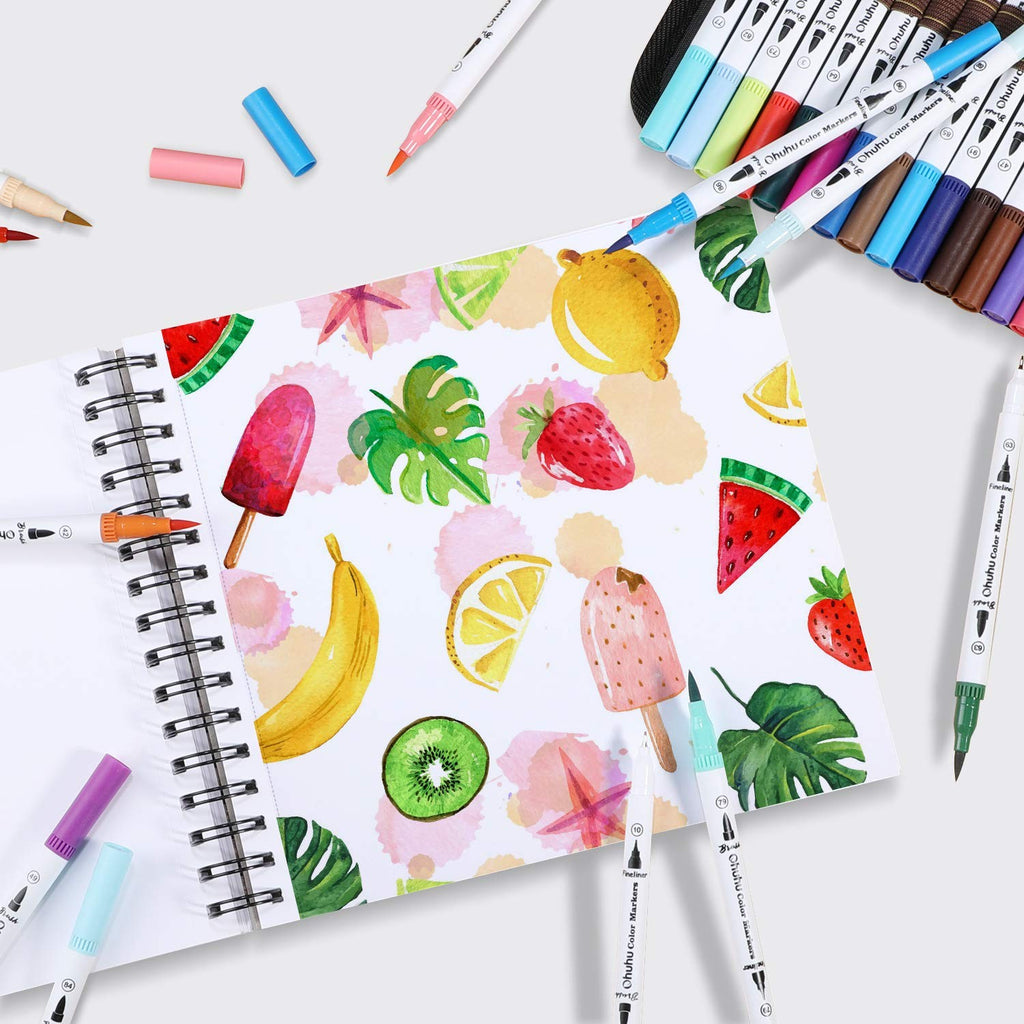 Ohuhu-alfombrilla marcadora encuadernada en espiral para marcadores de Alcohol, cuaderno de bocetos de arte, almohadilla de papel de acuarela, cuaderno de dibujo para marcadores, regalo escolar