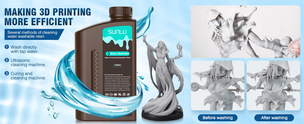 SUNLU 5KG lavado con agua ABS/resina de lavado con agua 395-405nm resina fotopolímero de curado UV resina de curado rápido para impresora 3D LCD DLP SLA