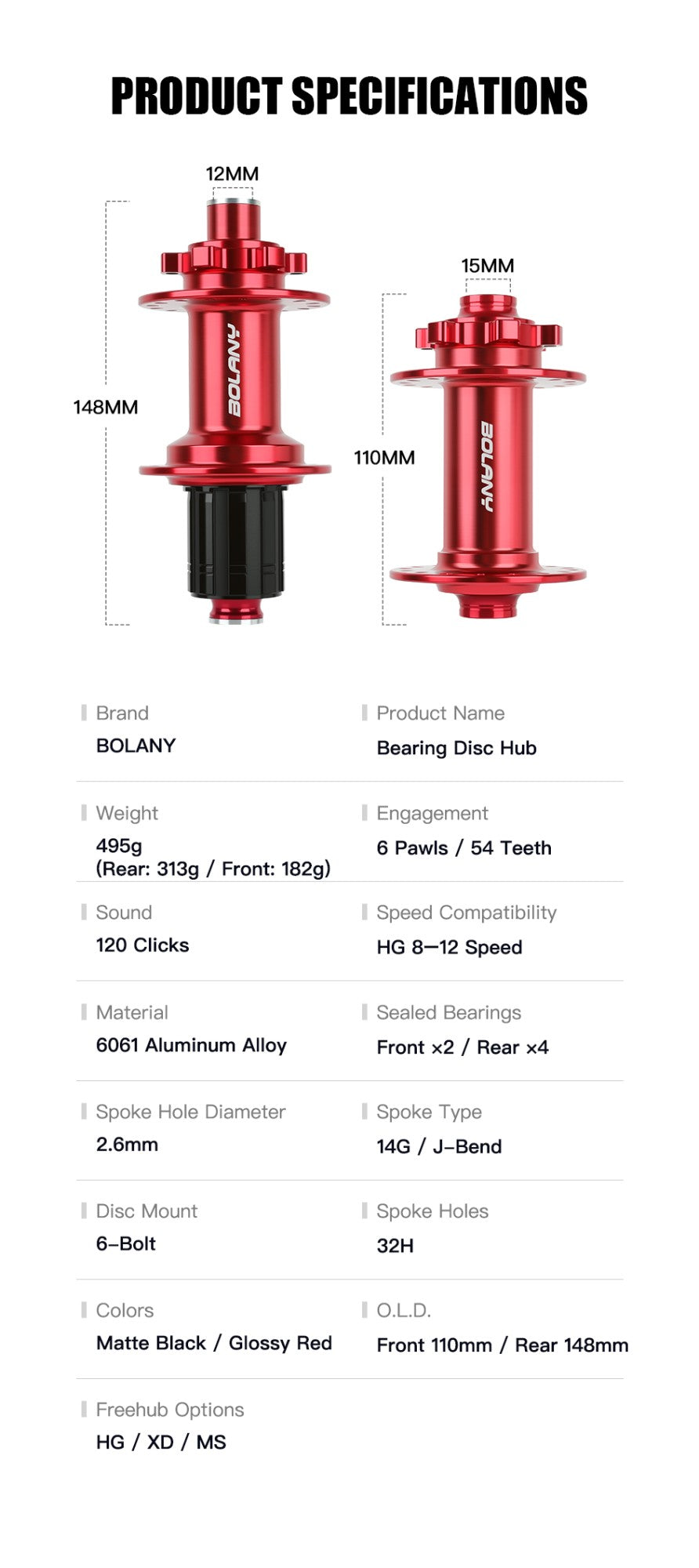 Enviado do Brasil BOLANY MTB Cubo Boost Cube MS 6 Pinos 110x15 Cubo Barulhento para Bicicleta de Montanha 32 Furos Cubo de Bicic