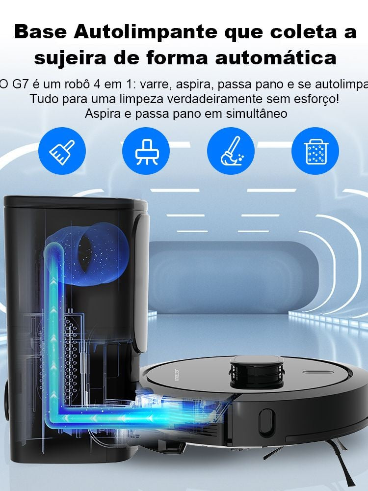 Robô Aspirador Liectroux G7 Aspira Passa Pano Base Autolimpante Controle via Aplicativo Navegação a Laser Armazena Mapas