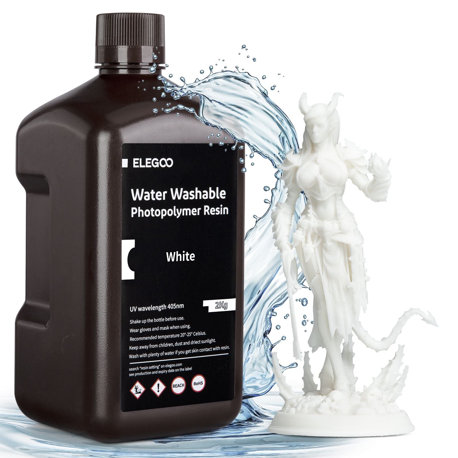 Resina para Impresora 3D ELEGOO, 2 kg, 405 nm, Curado UV, Lavable con Agua, para Impresión 3D LCD, Alta Precisión, Bajo Olor, Gris 2000 g