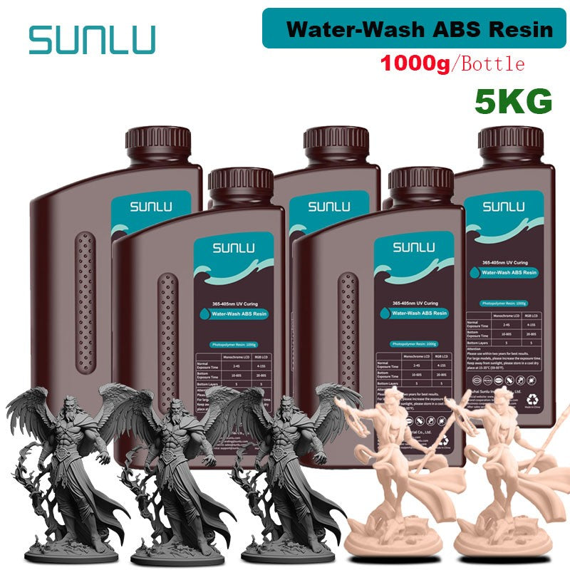 SUNLU 5KG lavado con agua ABS/resina de lavado con agua 395-405nm resina fotopolímero de curado UV resina de curado rápido para impresora 3D LCD DLP SLA