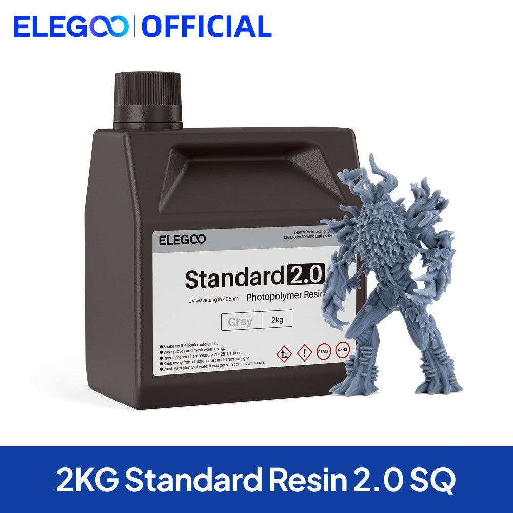 Resina para Impresora 3D ELEGOO, 2 kg, 405 nm, Resina Fotopolímera Estándar de Curado UV para Impresión 3D LCD, Alta Precisión, Bajo Olor, Gris 2000 g