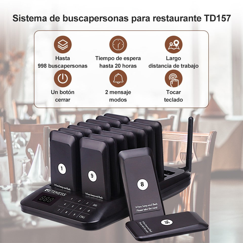 RETEKESS TD157 Sistema de Llamada Inalámbrico para Restaurantes, Localizadores de Mesa, Receptores de Señal Sonora para Food Trucks, Restaurantes de Comida Rápida, Cafeterías y Bares