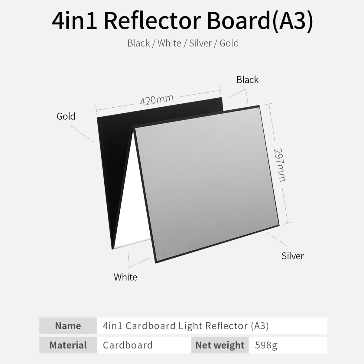 Selens-reflector plegable de cartón para fotografía, tablero de libro de papel grueso reflectante para cámara, accesorios de fotografía