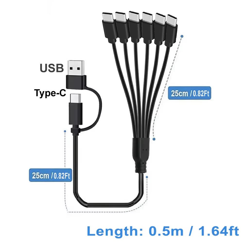 Cable divisor USB C Cable multi USB C a USB C 6 en 1 Cable cargador macho tipo C para tableta Android Samsung y dispositivo TypeC