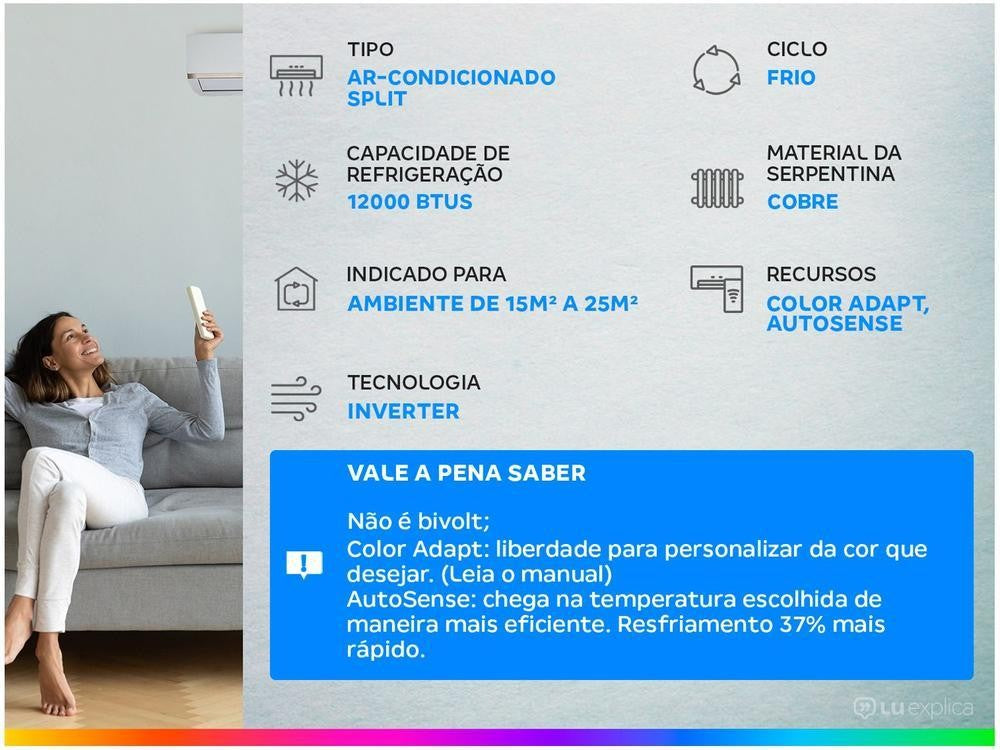 Aire acondicionado Split Electrolux Inverter 12.000 BTUs Frío Hogar comodidad JI12F