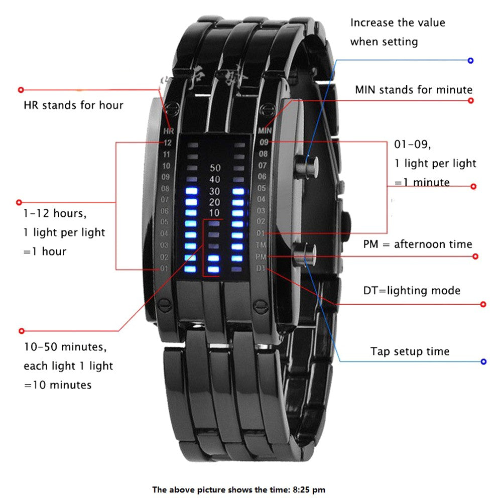 Reloj deportivo de moda, marca de lujo popular, reloj binario creativo para hombres y mujeres, reloj led de acero inoxidable para parejas