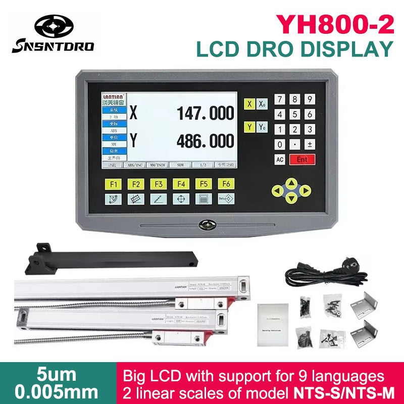 Pantalla LCD DRO YH800-2 de 2 Ejes, 19 Idiomas, AC90-260V, Sensor de Desplazamiento, Escala Lineal de 50-1000mm, Codificador, Regla de Cuadrícula