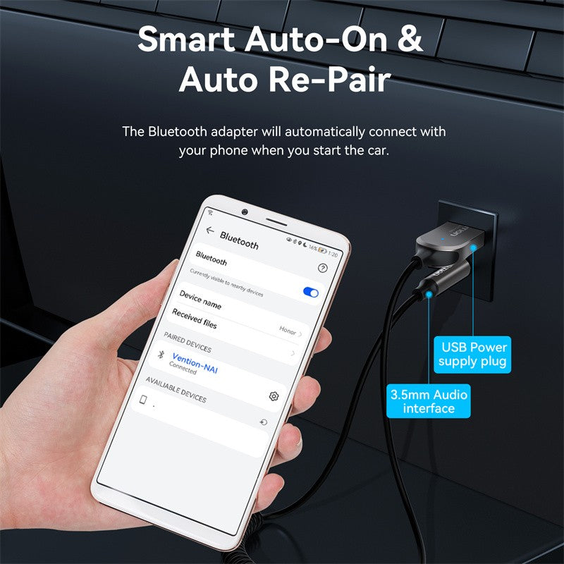 Vention-receptor de Audio Bluetooth para coche, adaptador USB inalámbrico para coche, USB a conector de 3,5mm, micrófono, manos libres, Bluetooth 5,4, accesorios para coche