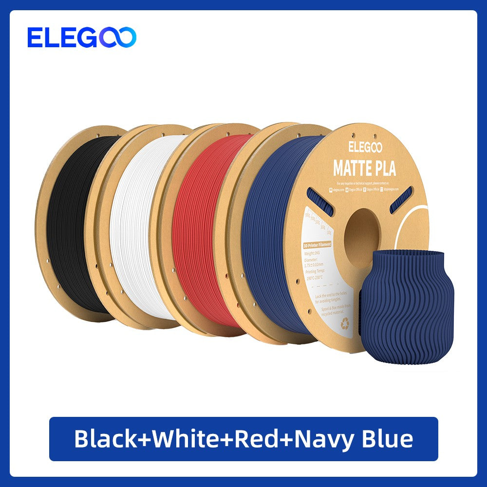 Filamento PLA Mate ELEGOO 1KG, 1.75mm para Impresora 3D FDM, Precisión Dimensional +/- 0.02mm, Bobina de Cartón de 1kg (2.2lbs)