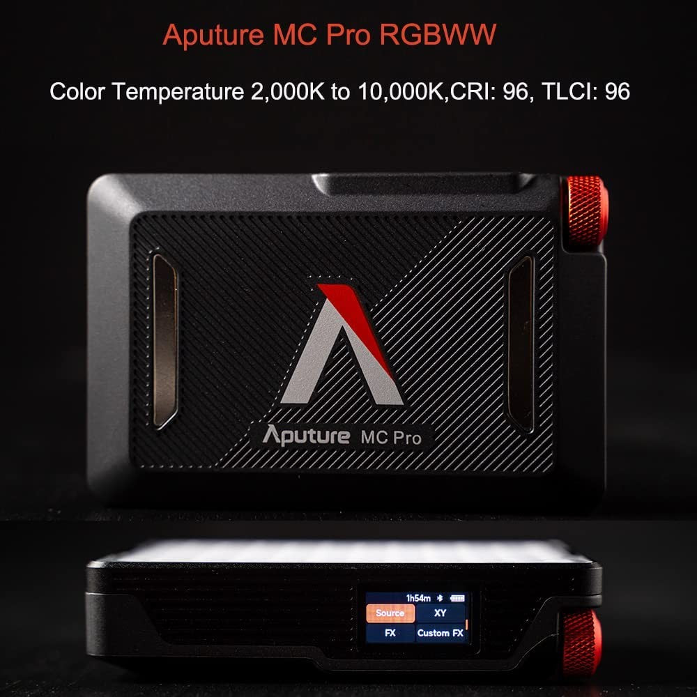 Aputure MC Pro RGBWW Luz LED, 2000K-10000K Soporte Atracción magnética Protección IP65 15 Efectos de luz incorporados Control por aplicación