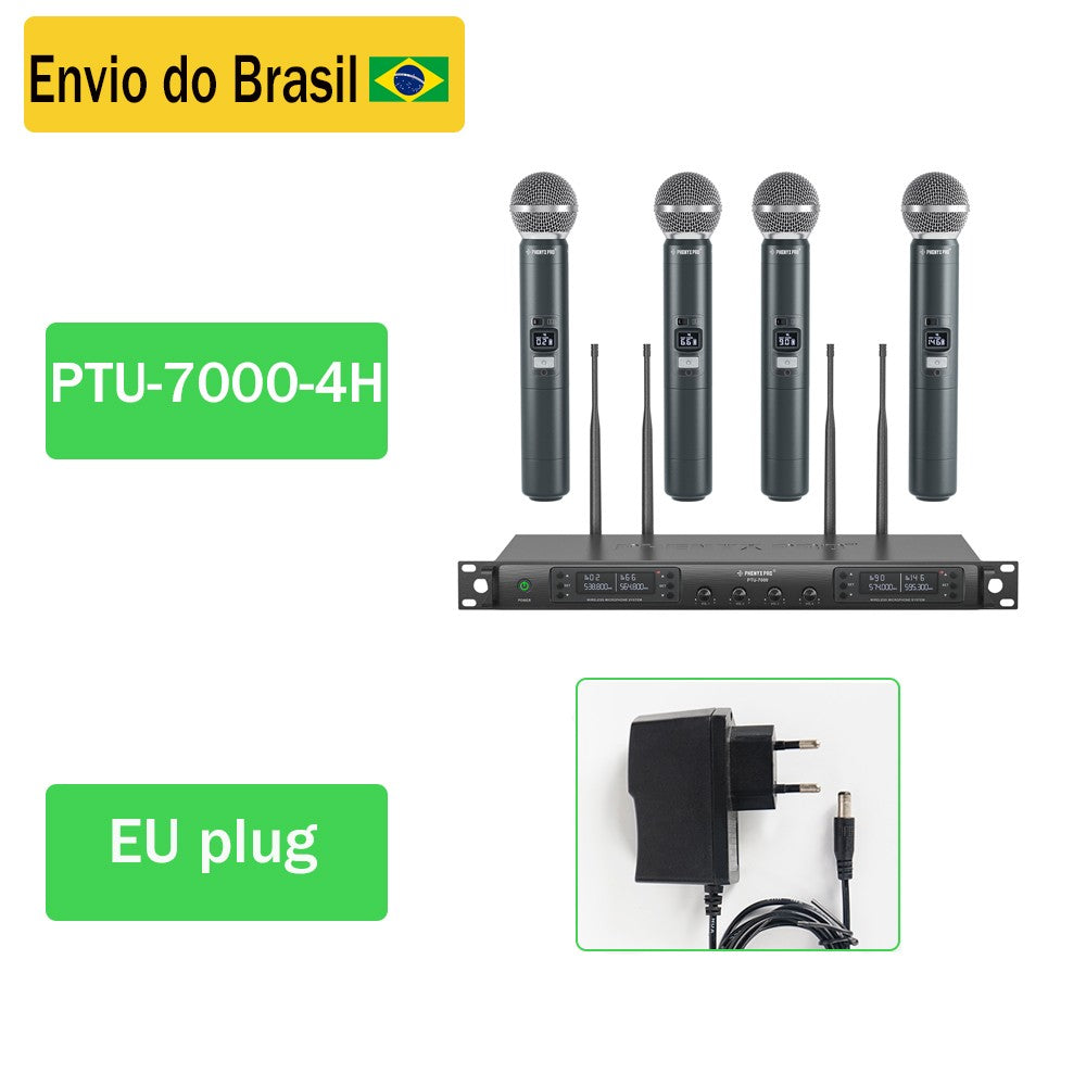 Phenyx Pro UHF sistema con micrófono inalámbrico PTU-7000 con 4x40 canales micrófonos de mano escaneo automático frecuencia seleccionable para Iglesia