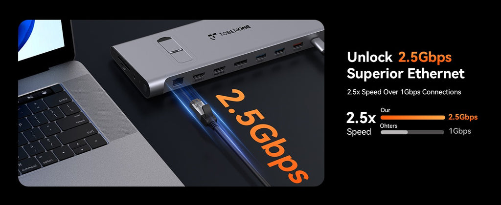 TobenONE Estación de acoplamiento USB C Soporte para computadora portátil Monitor 4K dual/triple con fuente de alimentación Gan III de 100 W, Ethernet de 2,5 Gbps