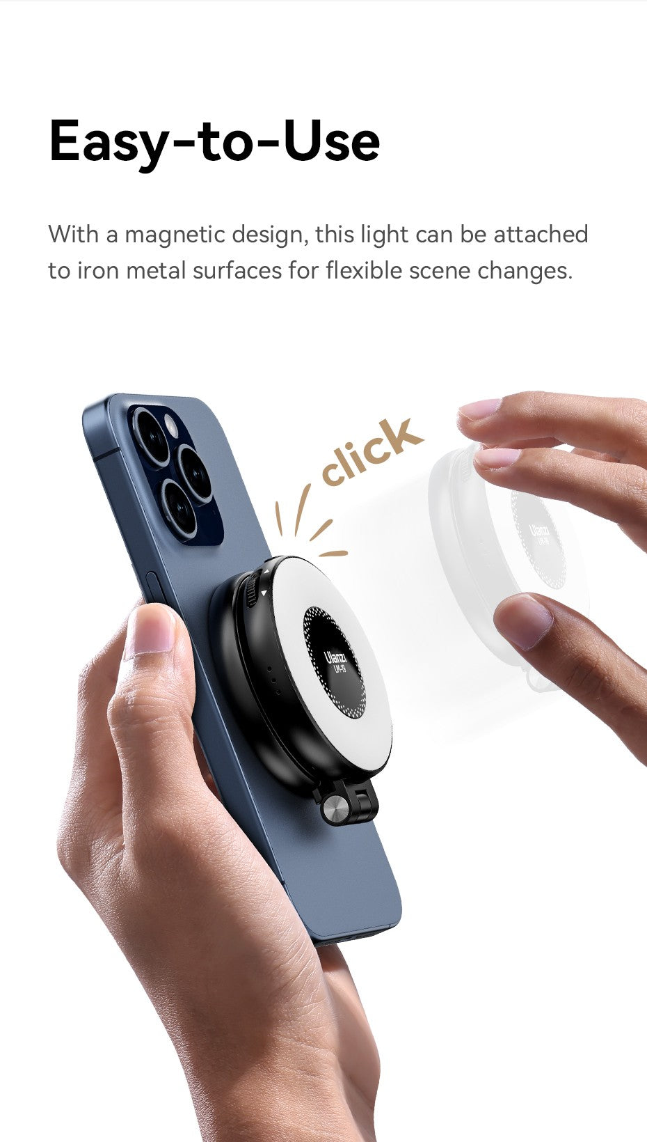 Ulanzi LM19 MagSafe Light CRI 95+ para fotografía Vlog Livestream Luz de relleno con tapa bicolor adecuada para teléfonos móviles magnéticos