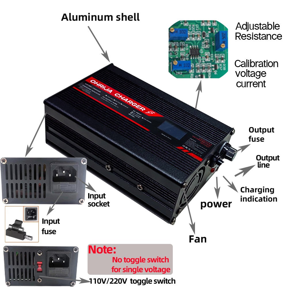 Cargador inteligente de 54,6 V y 5A, carcasa de aluminio adecuada para batería L