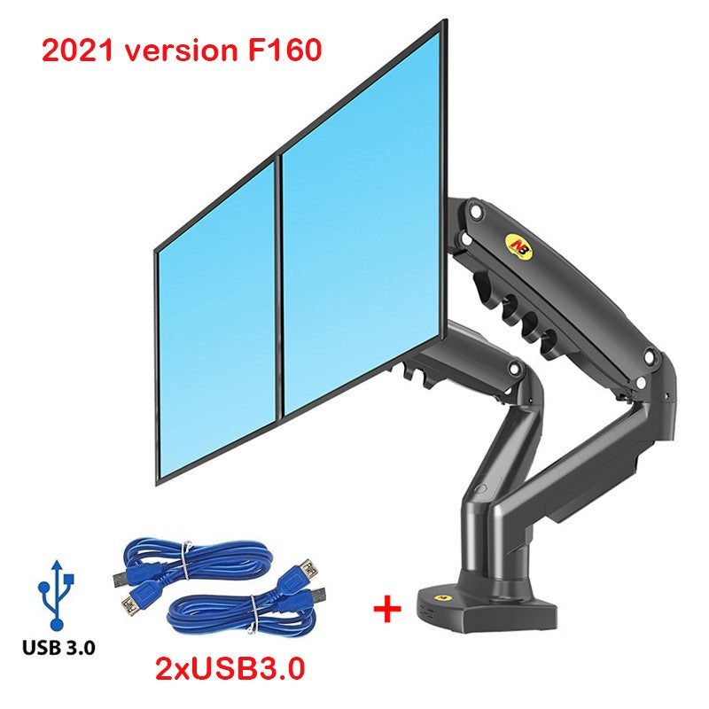 Nuevo Soporte de Escritorio NB F160 con Resorte de Gas para Monitores Duales de 17'-27' con 2 Puertos USB 3.0, Soporte para Monitores con Capacidad de Carga de 2-9 Kg por Brazo