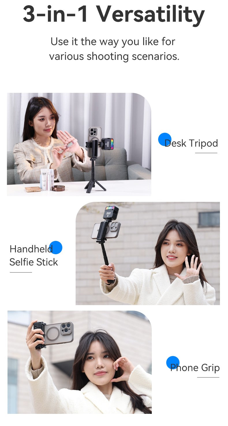 ULANZI JJ02 trípode para palo de Selfie trípode de teléfono con agarre extensible con control remoto desmontable 2 zapatos fríos tamaño de bolsillo Mini soporte para teléfono