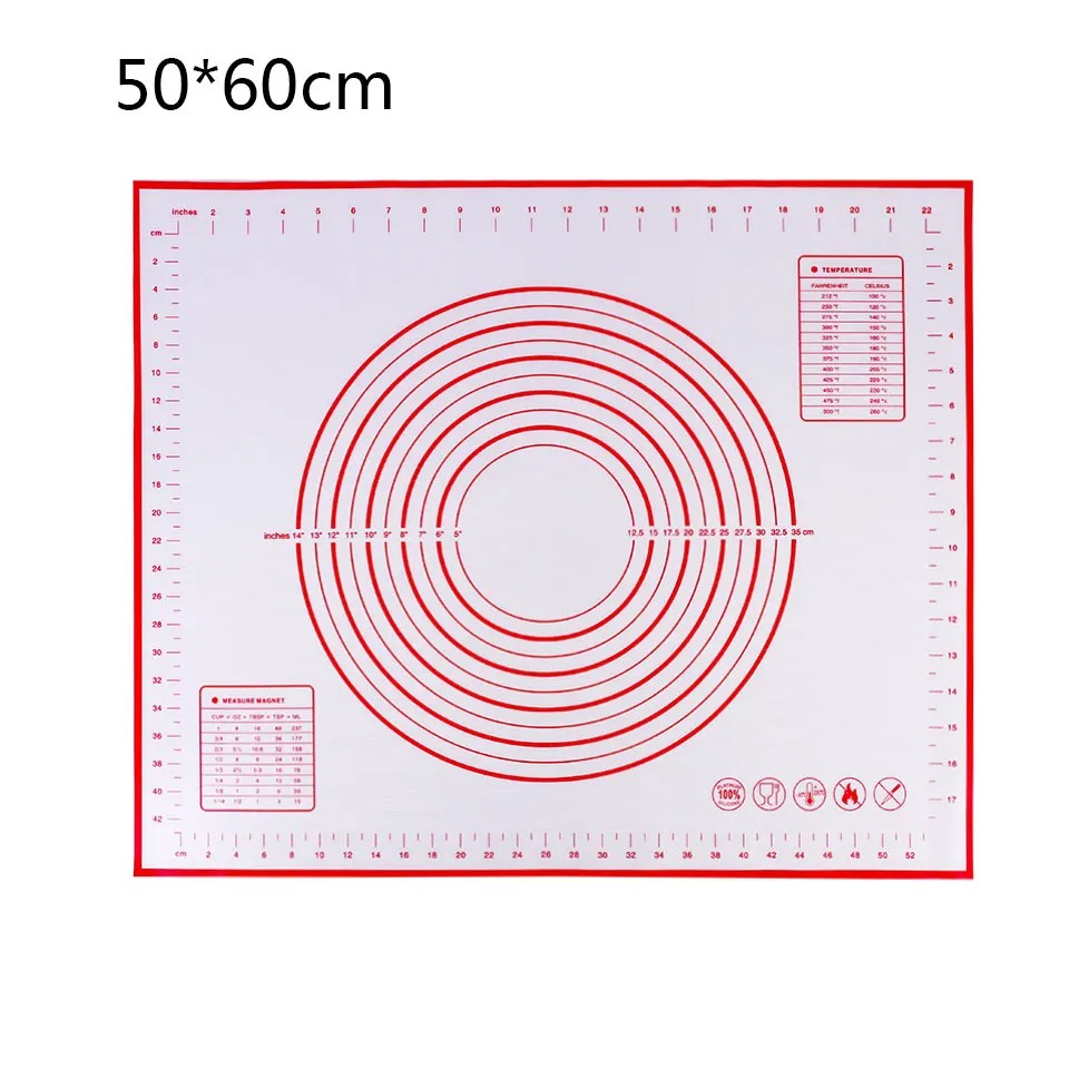 Almohadilla de silicona de 60/50/40cm, estera para hornear, hoja para amasar masa, estera para cocina, rollo de masa, Pizza, soporte antiadherente para masa grande