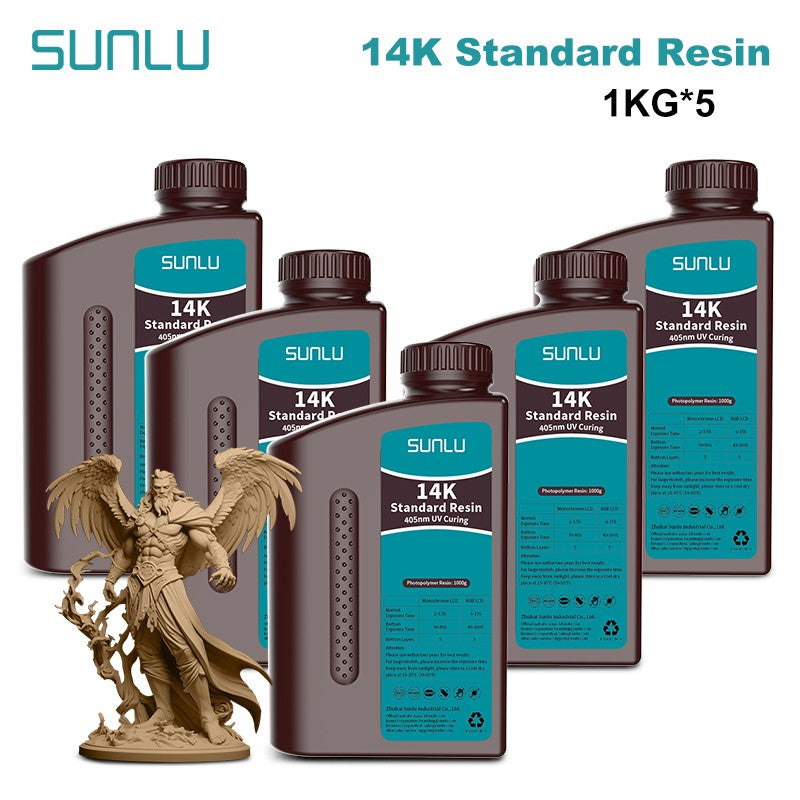 Resina SUNLU 5KG Standard Plus/14K, 1KG/Botella, Resina Fotopolímera de Curado Rápido UV de 405nm para Impresora 3D LCD
