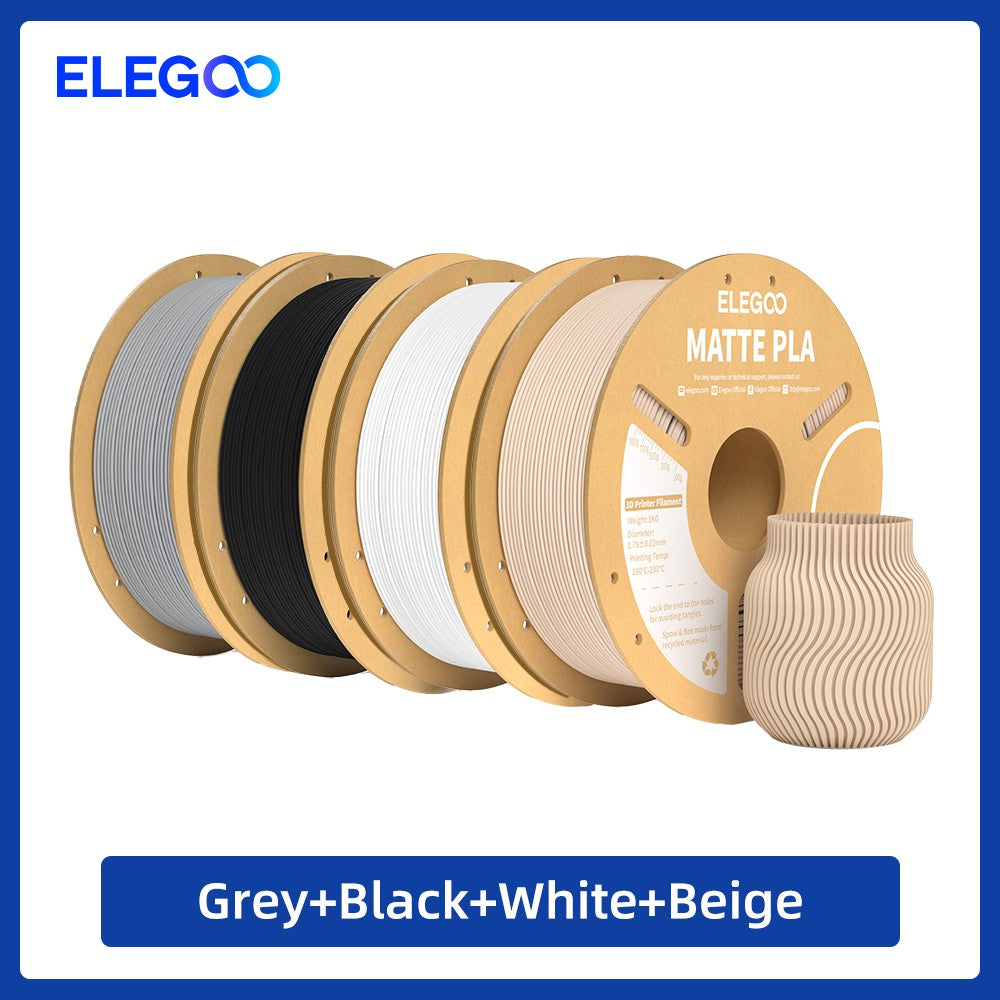 Filamento PLA Mate ELEGOO 1KG, 1.75mm para Impresora 3D FDM, Precisión Dimensional +/- 0.02mm, Bobina de Cartón de 1kg (2.2lbs)