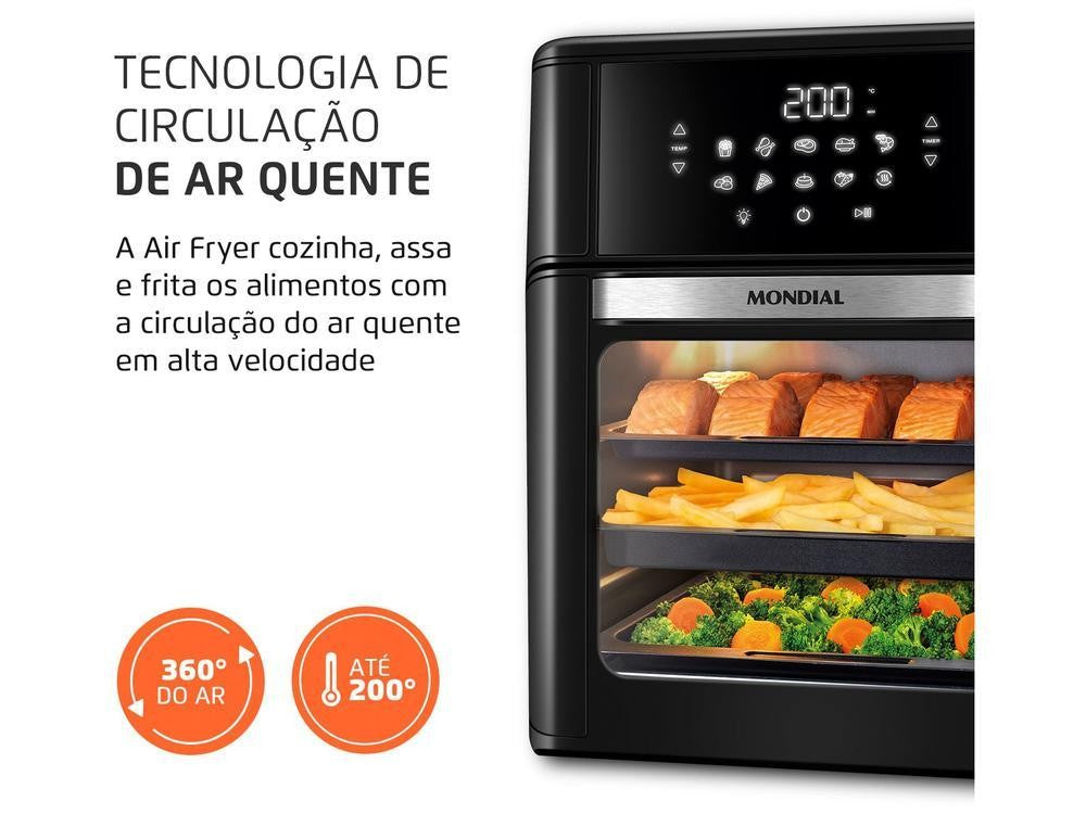 Freidora Eléctrica sin Aceite/Freidora de Aire Mondial Oven Oven AFON-12L-FB Negra 12L - 220V