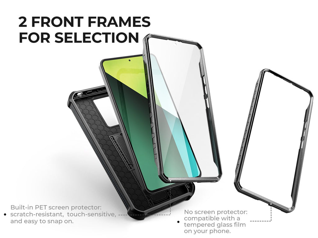 Funda Resistente a Impactos para Redmi Note 13 Pro 5G con Cubierta Deslizante Integrada para la Cámara y Protector de Pantalla Integrado con Soporte