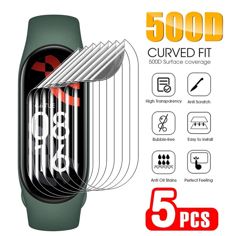Película de hidrogel para Xiaomi Mi Band 8, Protector de pantalla en Xiomi Mi band 8 7 Pro 6 5 4 3, películas protectoras suaves, no de vidrio, 5 uds.