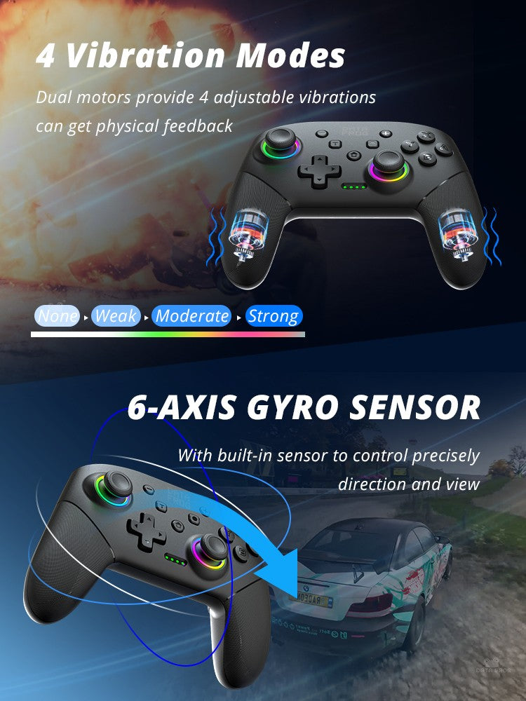 Control Inalámbrico DATA FROG Pro para Switch / Switch Lite / Consola OLED para PC, Joystick con Doble Vibración y Control de Movimiento