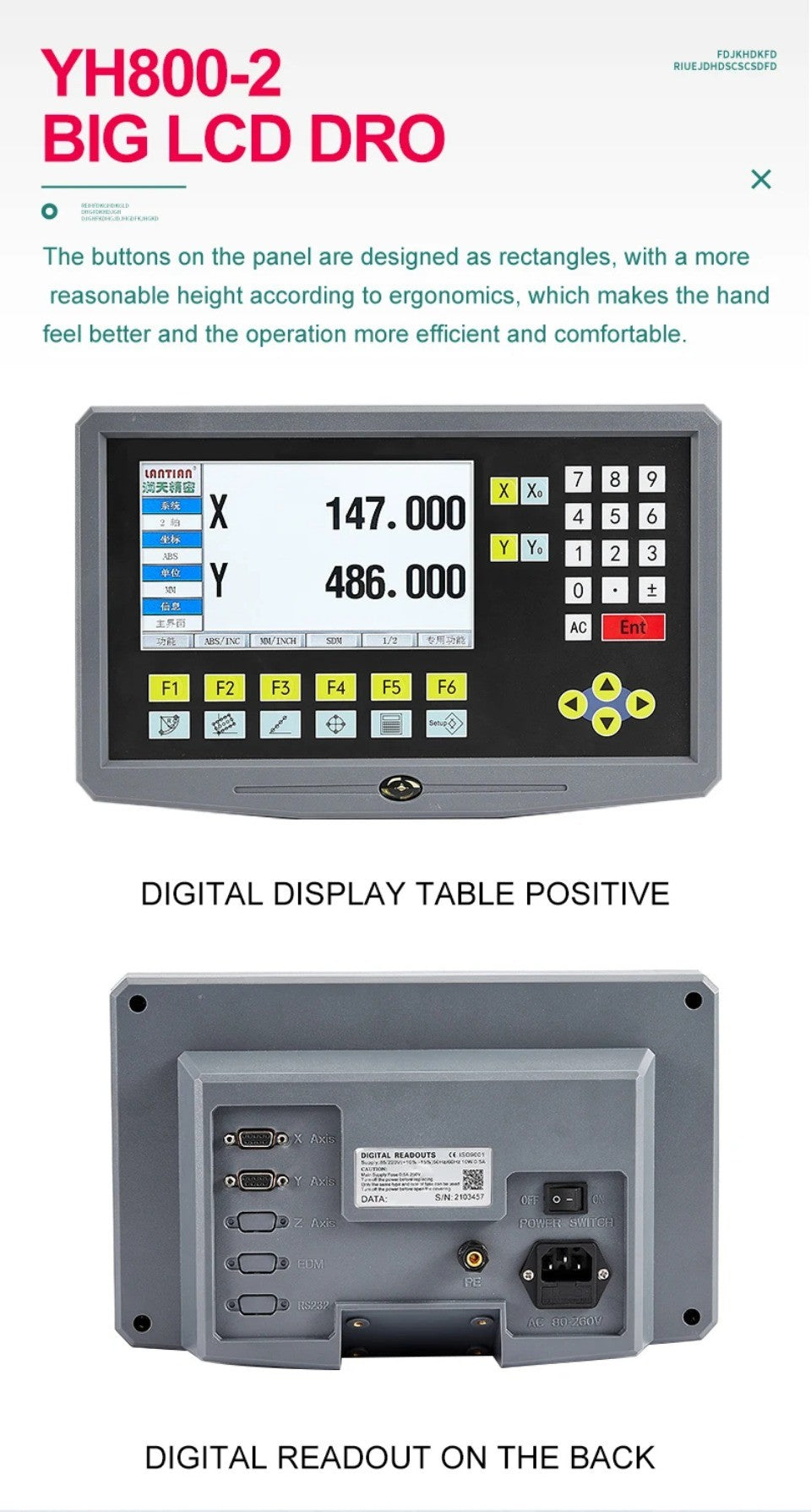 Pantalla LCD DRO YH800-2 de 2 Ejes, 19 Idiomas, AC90-260V, Sensor de Desplazamiento, Escala Lineal de 50-1000mm, Codificador, Regla de Cuadrícula