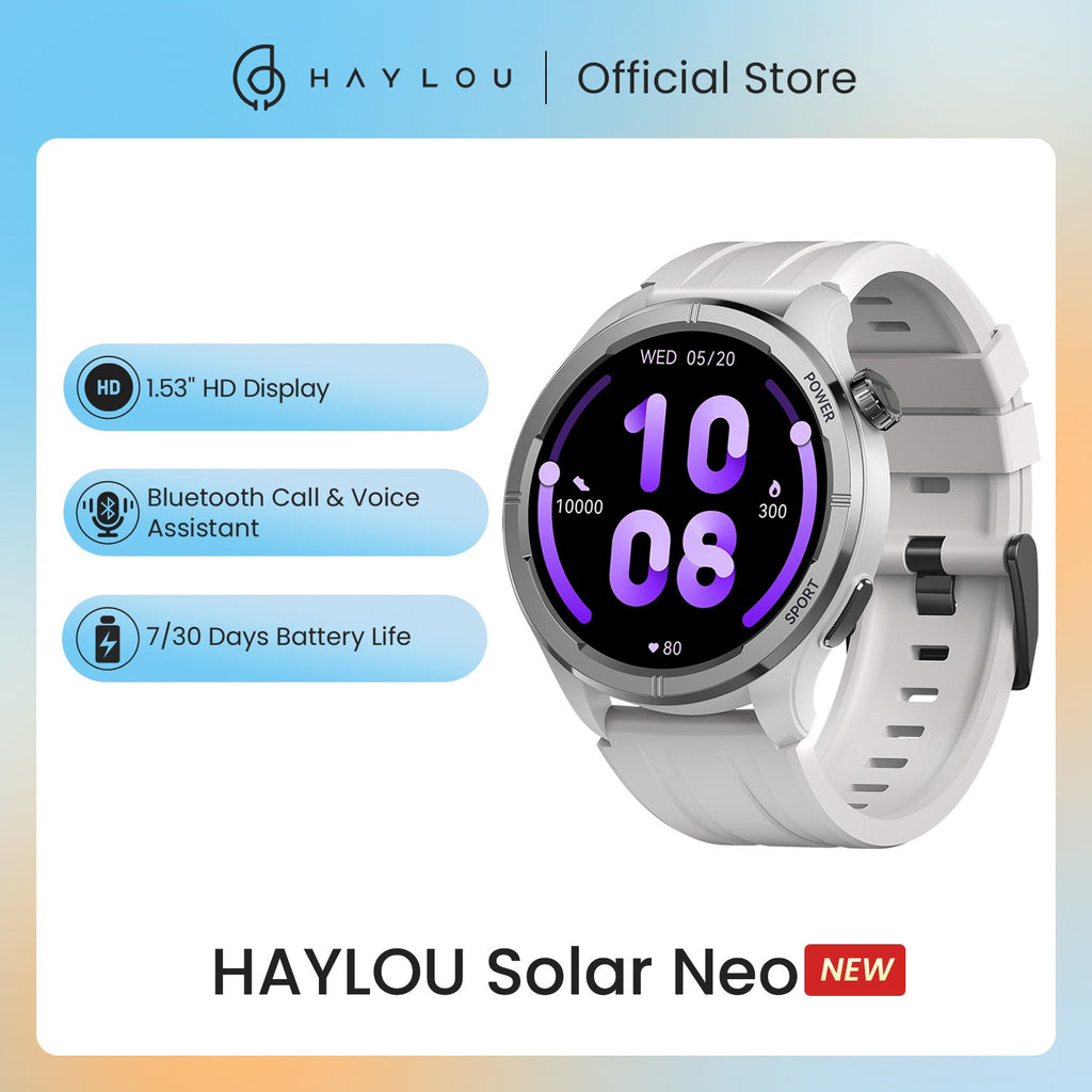 HAYLOU Solar Neo Reloj inteligente Pantalla HD de 1,53'' Llamada Bluetooth Monitoreo de salud 24 horas Relojes inteligentes Hombres Mujeres Relojes deportivos inteligentes