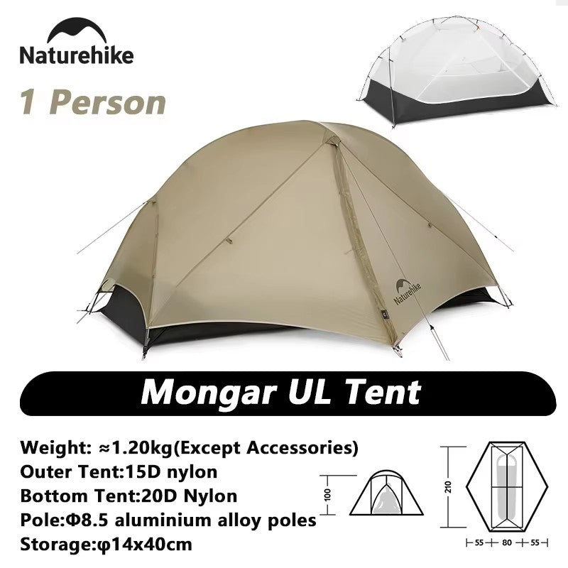 Carpa Naturehike Mongar 2 para Camping y Playa, Nailon 20D Impermeable, Carpa para 2 Personas, Mongar UL Ultraligera, Carpa de Senderismo para 3 Estaciones