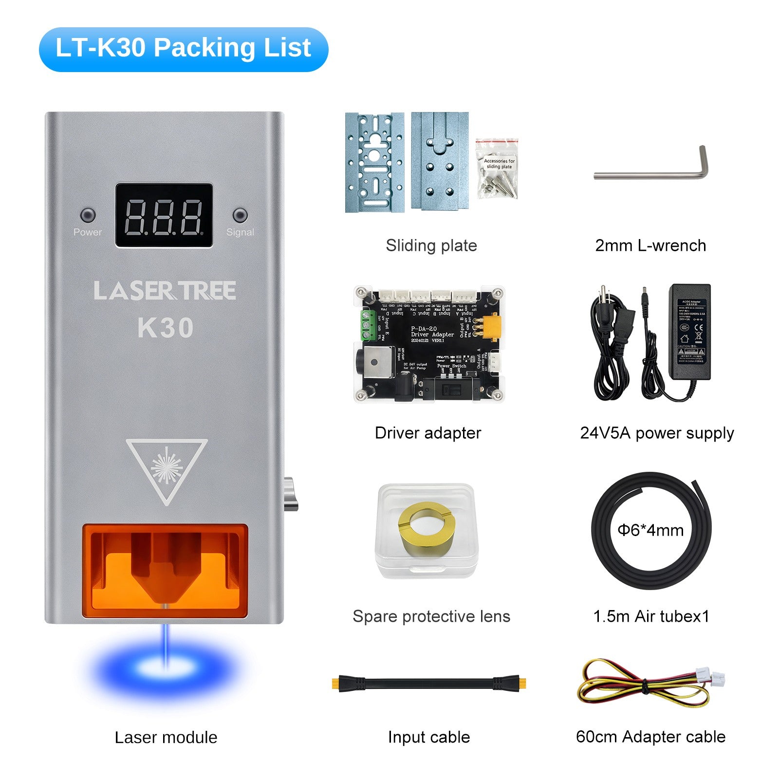 Árbol láser 20W 30W 40W 60W módulo láser con asistencia de aire TTL módulo de luz azul para grabador láser CNC herramientas de corte de carpintería
