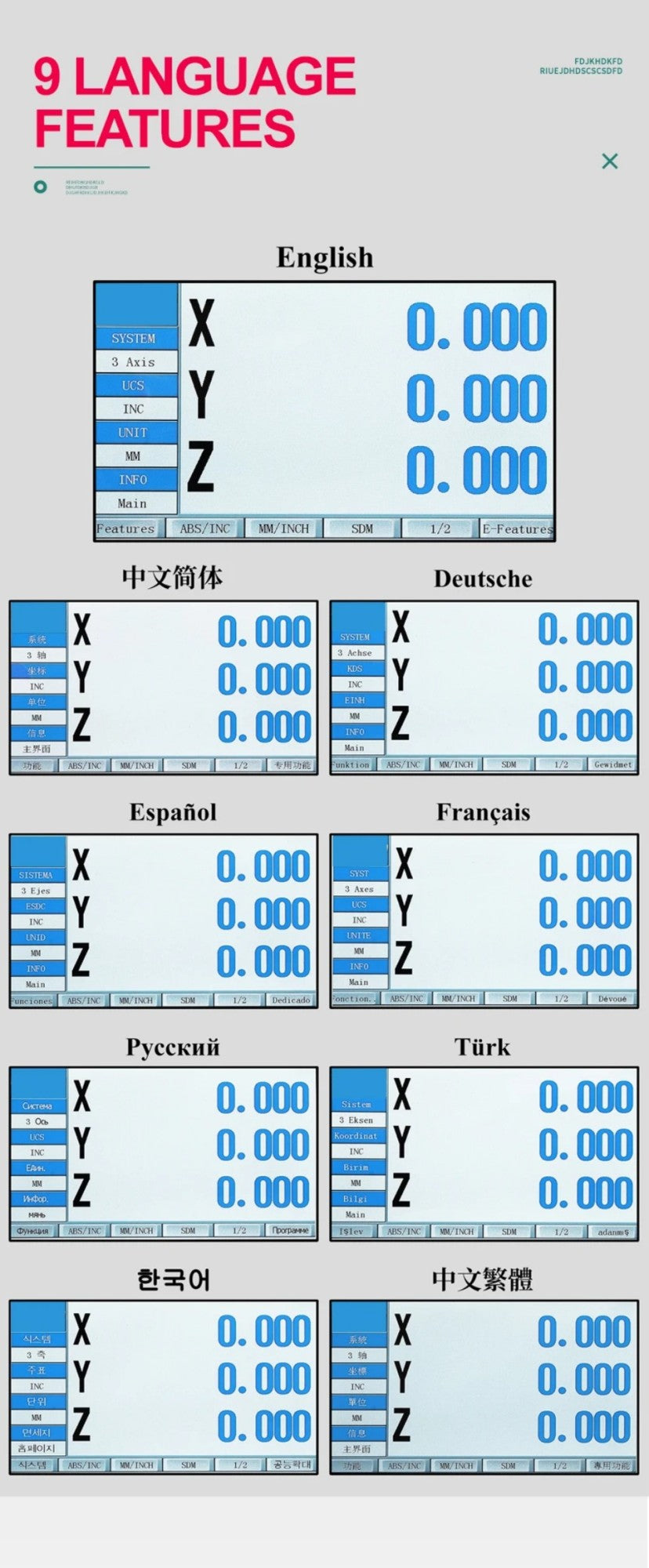 Pantalla LCD DRO YH800-2 de 2 Ejes, 19 Idiomas, AC90-260V, Sensor de Desplazamiento, Escala Lineal de 50-1000mm, Codificador, Regla de Cuadrícula